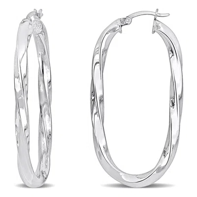 Mimi & Max 48x25mm Oval Twist Hoop Earrings In Sterling Silver In White
