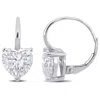 Mimi & Max 4ct Dew Heart Shaped Created Moissanite Leverback Earrings 14k White Gold In Metallic
