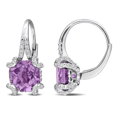 Mimi & Max 4ct Tgw Amethyst And White Topaz Leverback Earrings In Sterling Silver