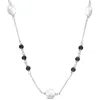Mimi & Max 4ct Tgw Black Moissanite And 4.5-7mm Cultured Freshwater Pearl Curb Link Chain Necklace In Sterling  In Multi
