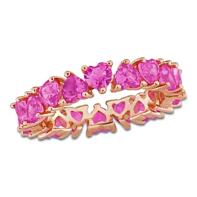 Mimi & Max 4ct Tgw Created Pink Sapphire Heart Eternity Ring In Rose Silver