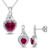 Mimi & Max 4ct Tgw Created Ruby 1/5ct Tdw Diamond Heart Jewelry Set Sterling Silver In Red