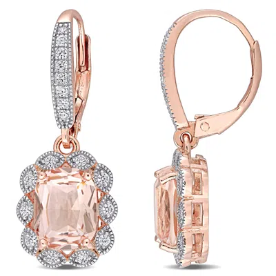 Mimi & Max 4ct Tgw Cubic Zirconia And Simulated Morganite Leverback Earrings In Rose Silver