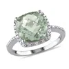 Mimi & Max 4ct Tgw Cushion Cut Green Quartz And 1/10ct Tdw Diamond Halo Ring In Sterling Silver In Green