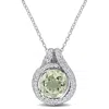 Mimi & Max 4ct Tgw Green Prasiolite And White Topaz Halo Pendant With Chain Sterling Silver-17 In In Metallic