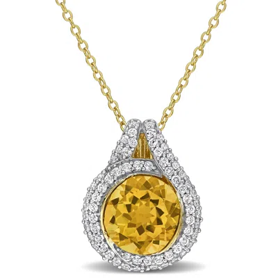 Mimi & Max 4ct Tgw Green Prasiolite And White Topaz Halo Pendant With Chain Sterling Silver-17 In In Gold