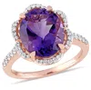 Mimi & Max 4ct Tgw Oval Cut African Amethyst And 1/2ct Tw Diamond Ring 14k Rose Gold In Purple