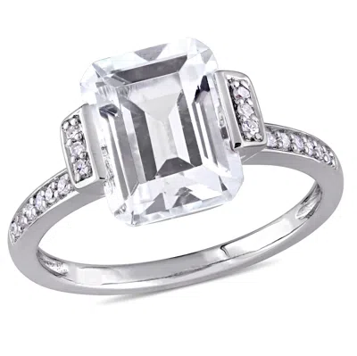 Mimi & Max 4ct Tgw White Topaz 1/10ct Tw Diamond Halo Engagement Ring Sterling Silver
