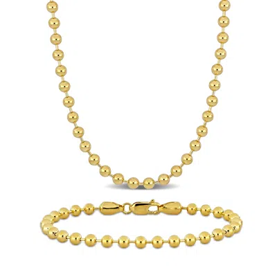 MIMI & MAX 4MM BALL BEAD NECKLACE ANKLET SET 14K YELLOW GOLD