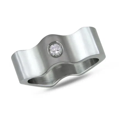 Mimi & Max 4mm Cubic Zirconia Stainless Steel Ring In Silver