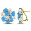 Mimi & Max 4mm Cultured Freshwater Pearl 11 1/5ct Tgw Created Turquoise Created White Sapphire Earrings Yellow  In Blue