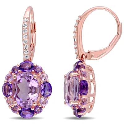 Mimi & Max 5 1/2ct Tgw Amethyst-white Topaz And Rose De France Floral Leverback Earrings In Rose Silver In Purple