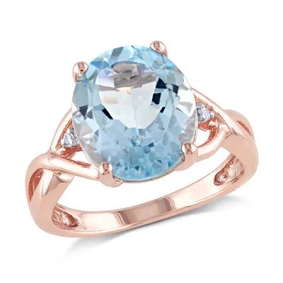 Mimi & Max 5 1/2ct Tgw Oval Blue Topaz And Diamond Tdwist Split Shank Cocktail Ring In Rose Silver