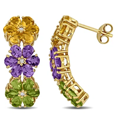 Mimi & Max 5 1/3ct Tgw Amethyst, Citrine, Peridot White Topaz Flower Drop Earrings Yellow Silver In Purple