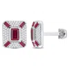 Mimi & Max 5-1/4ct Tgw Octagon And Baguette-cut Created Ruby And Created White Sapphire Cufflinks In Sterling S In Multi
