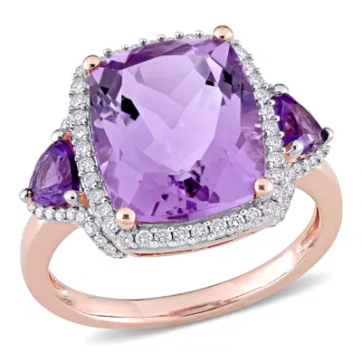 Mimi & Max 5 2/5ct Tgw Rose De France Amethyst 1/3ct Tw Diamond Ring 14k Rose Gold In Purple
