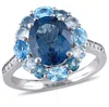 Mimi & Max 5 3/8ct Tgw London, Swiss And Sky Blue Topaz Halo Ring In Sterling Silver In Blue