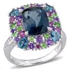 Mimi & Max 5 4/5ct Tgw Multi Gemstone And Diamond Square Cocktail Ring Sterling Silver In Multi