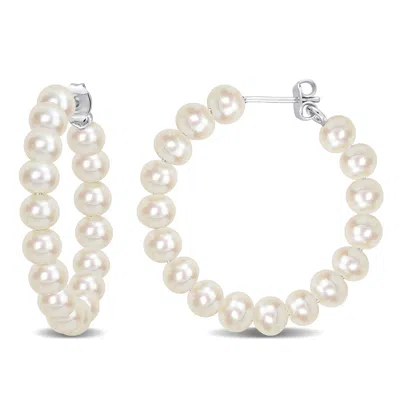 Mimi & Max 5-5.5mm Cultured Freshwater Pearl Hoop Earrings In Sterling Silver In White