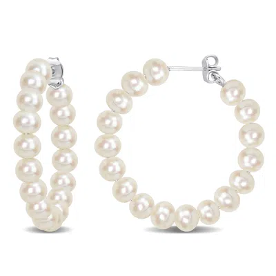 Mimi & Max 5-5.5mm Cultured Freshwater Pearl Hoop Earrings In Sterling Silver