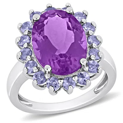 Mimi & Max 5 7/8ct Tgw Oval Amethyst And Tanzanite Halo Cocktail Ring In Sterling Silver In Multi