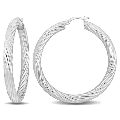 Mimi & Max 50x5mm Twist Hoop Earrings In Sterling Silver