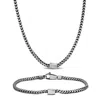 Mimi & Max 5.5mm Franco Link Chain Necklace Anklet 2-pc Set Oxidised Sterling Silver In White