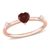 Mimi & Max 5/8 Ct Tgw Heart Garnet And White Topaz Stackable Ring In 10k Rose Gold In Pink