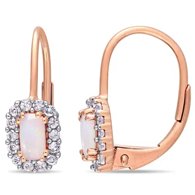 Mimi & Max 5/8 Ct Tgw Opal White Sapphire Halo Leverback Earrings In 10k Rose Gold In Pink