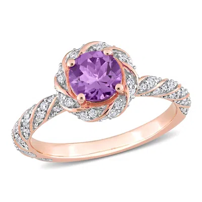 Mimi & Max 5/8ct Tgw Amethyst 1/4ct Tdw Diamond Halo Vintage Ring 14k Rose Gold In Purple