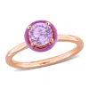 Mimi & Max 5/8ct Tgw Amethyst Purple Enamel Plated Halo Ring Rose Silver In Pink