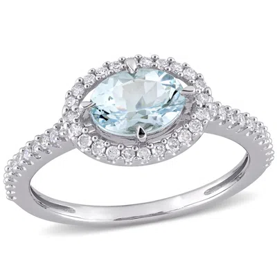 Mimi & Max 5/8ct Tgw Aquamarine And 1/4ct Tw Diamond Halo Ring 10k White Gold In Blue