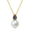 Mimi & Max 5/8ct Tgw Created Alexandrite Cultured Freshwater Pearl Necklace Yellow Silver
