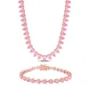 Mimi & Max 58ct Tgw Created Pink Sapphire Tennis Jewelry Set Rose Plated Sterling Silver In Pink