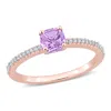 Mimi & Max 5/8ct Tgw Cushion Rose De France And 1/10ct Tw Promise Ring 10k Rose Gold In Purple