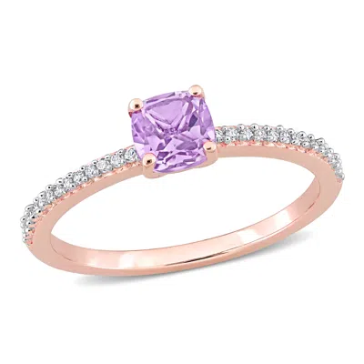 Mimi & Max 5/8ct Tgw Cushion Rose De France And 1/10ct Tw Promise Ring 10k Rose Gold In Purple