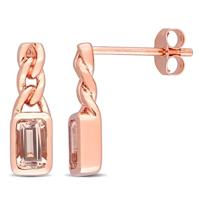 Mimi & Max 5/8ct Tgw Octagon Morganite Link Earrings 10k Rose Gold In Orange