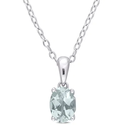 Mimi & Max 5/8ct Tgw Oval Aquamarine Solitaire Heart Design Pendant With Chain In Sterling Silver In Blue