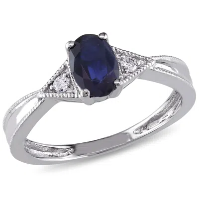 Mimi & Max 5/8ct Tgw Oval Sapphire Ring With Diamonds 14k White Gold In Blue