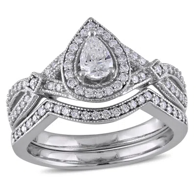 Mimi & Max 5/8ct Tw Pear And Round-cut Diamond Vintage Split Shank Bridal Ring Set In 14k White Gold
