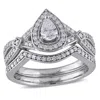 Mimi & Max 5/8ct Tw Pear And Round-cut Diamond Vintage Split Shank Bridal Ring Set In 14k White Gold In Silver