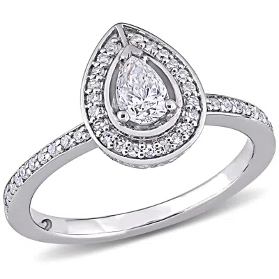 Mimi & Max 5/8ct Tw Pear Round-cut Diamond Halo Engagement Ring 14k White Gold