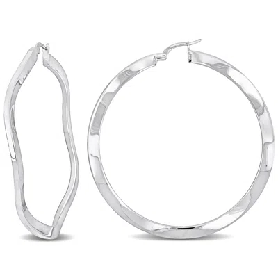 Mimi & Max 58x2.5mm Wave Hoop Earrings In Sterling Silver