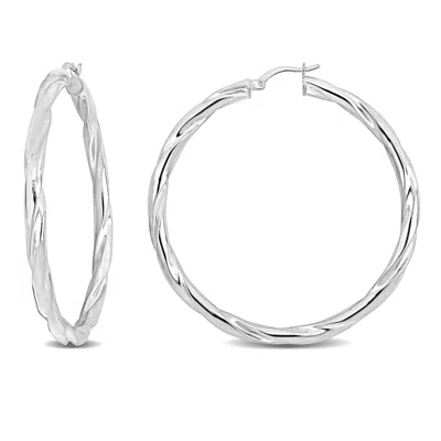 Mimi & Max 58x4mm Twist Hoop Earrings In Sterling Silver