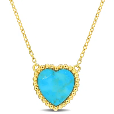 Mimi & Max 5ct Tgw Heart Shape Created Turquoise Necklace With Beaded Halo In Yellow Silver: 17 In In Gold