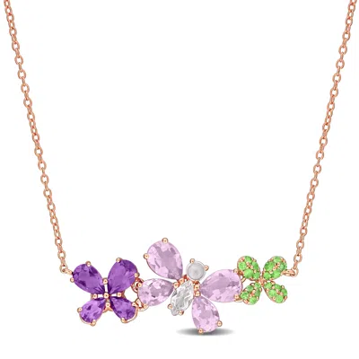 Mimi & Max 5ct Tgw Multi-gem Butterfly And Flower Necklace In Rose Plated Sterling Silver-17 In In Gold