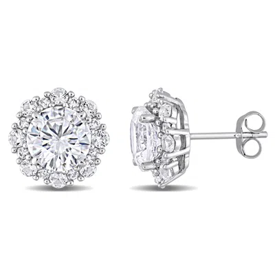 Mimi & Max 6 1/10 Ct Tgw Created White Sapphite Halo Earrings In 10k White Gold