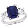 Mimi & Max 6 1/10 Ct Tgw Cushion-cut Created Blue And Created White Sapphire Three-stone Ring In 10k White Gold In White