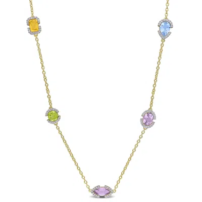 Mimi & Max 6 1/10ct Tgw Multi-gem Station Necklace In Yellow Plated Sterling Silver-17 In