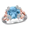 Mimi & Max 6 1/10ct Tgw Sky Blue And White Topaz Cocktail Ring In Two-tone Sterling Silver